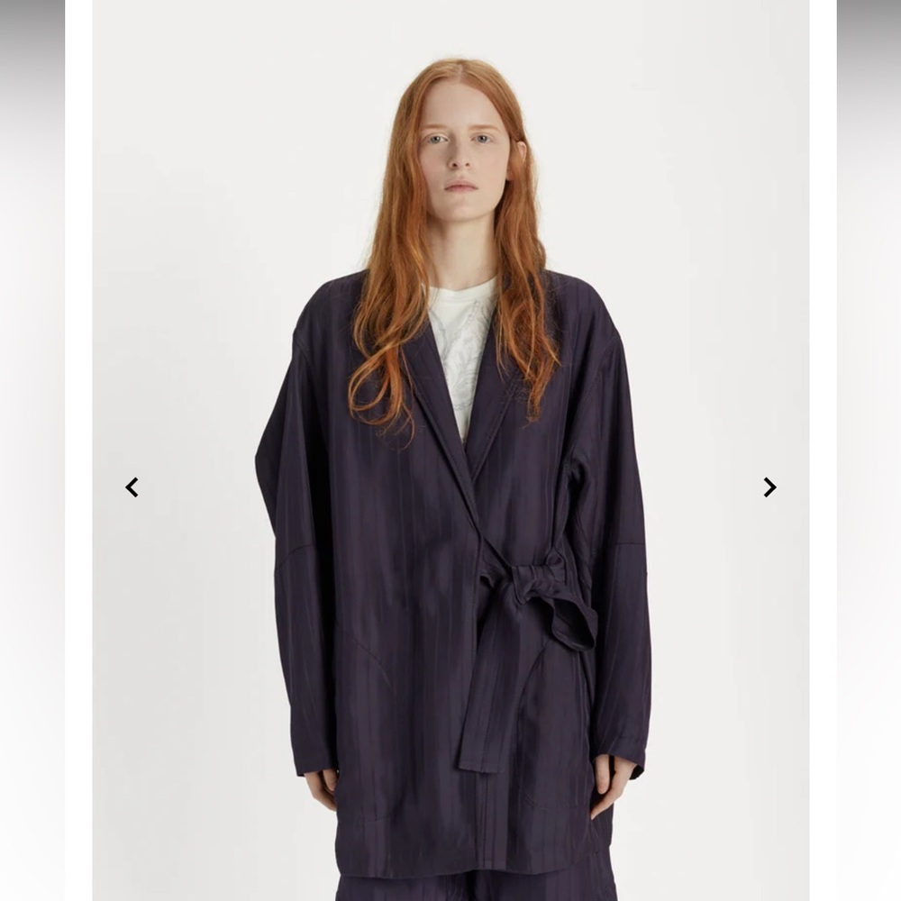Acne Studios S/S 2018 Jabin Wrap Jacket | Midnight Blue Stripe Oversized+ Belted